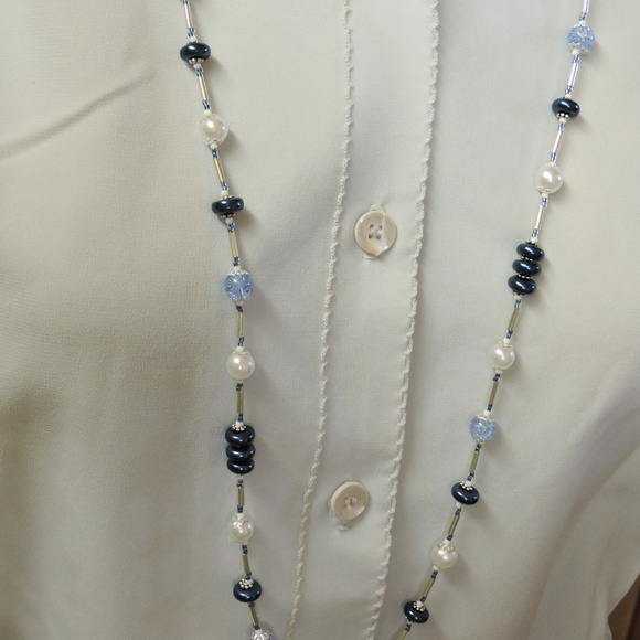 Hand Crafted Blue, White & Silver ... Long Necklace 38" - Picture 4 of 10